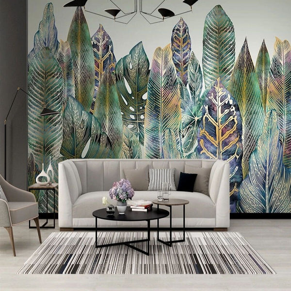 Custom Wallpaper Mural Tropical Plant Leaf Line Drawing | BVM Home