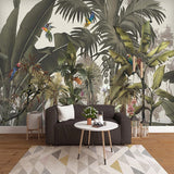 custom-mural-wallpaper-papier-peint-papel-de-parede-wall-decor-ideas-for-bedroom-living-room-dining-room-wallcovering-Hand-Painted-Tropical-Rainforest-Plants-Flowers-Birds-Animal-Forest-Fresco