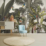 custom-mural-wallpaper-papier-peint-papel-de-parede-wall-decor-ideas-for-bedroom-living-room-dining-room-wallcovering-Hand-Painted-Tropical-Rainforest-Plants-Flowers-Birds-Animal-Forest-Fresco