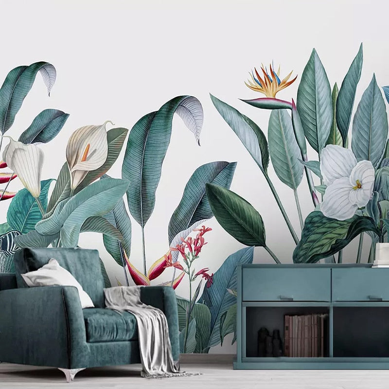 Custom Mural Wallpaper Tropical Plant Birds and Flowers | BVM Home