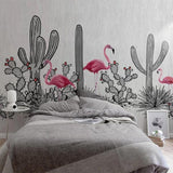 custom-mural-wallpaper-papier-peint-papel-de-parede-wall-decor-ideas-for-bedroom-living-room-dining-room-wallcovering-Hand-Painted-Nordic-Flamingo-Cactus-pink