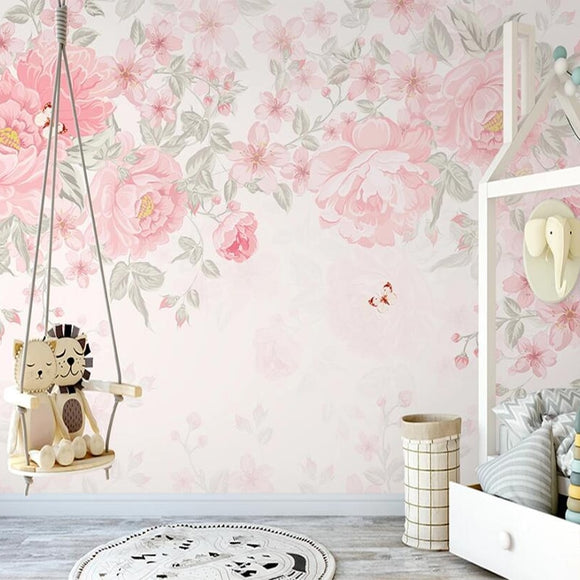 custom-mural-wallpaper-papier-peint-papel-de-parede-wall-decor-ideas-for-wallcovering-Self-Adhesive-Modern-Hand-Painted-Pink-Pastoral-Flowers