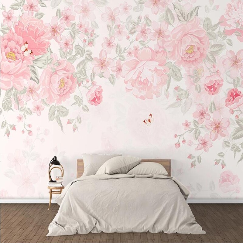 custom-mural-wallpaper-papier-peint-papel-de-parede-wall-decor-ideas-for-wallcovering-Self-Adhesive-Modern-Hand-Painted-Pink-Pastoral-Flowers