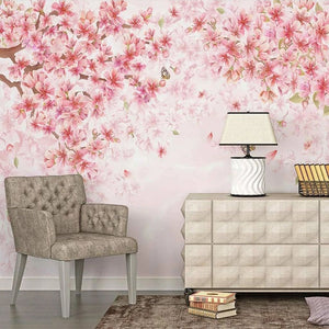 custom-mural-wallpaper-papier-peint-papel-de-parede-wall-decor-ideas-for-bedroom-living-room-dining-room-wallcovering-Nordic-Hand-Painted-Idyllic-Romantic-Cherry-Blossom-Flowers