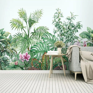 custom-mural-wallpaper-papier-peint-papel-de-parede-wall-decor-ideas-for-bedroom-living-room-dining-room-wallcovering-3D-Hand-Painted-Green-Plant-Leaves-Flowers-Banana-Leaf