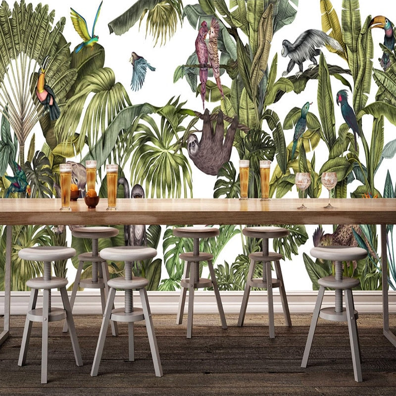 custom-mural-hand-painted-rainforest-parrot-banana-tree-animal-modern-art-wall-painting-wallpapers-for-living-room-restaurant-3d-papier-peint