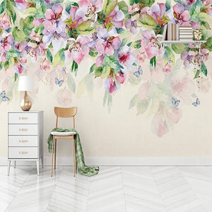custom-mural-hand-painted-romantic-watercolor-pink-flower-green-leaf-photo-wall-papers-home-decor-living-room-bedroom-wallpaper-floral-papier-peint
