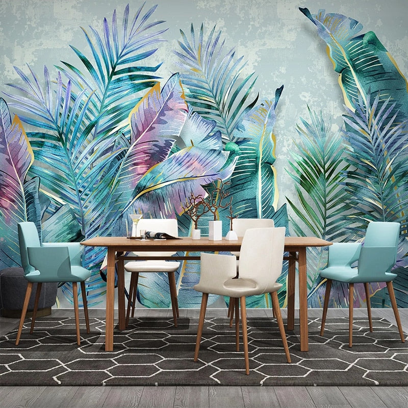 Custom Mural Wallpaper Nordic Tropical Plant Leaves | BVM Home