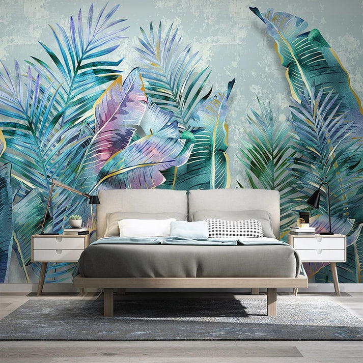 Custom Mural Wallpaper Nordic Tropical Plant Leaves | BVM Home