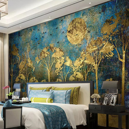 custom-mural-wall-painting-chinese-style-abstract-golden-forest-tree-bird-deer-photo-wallpaper-living-room-sofa-bedroom-wall-art