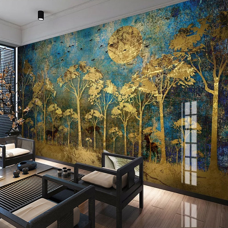 custom-mural-wall-painting-chinese-style-abstract-golden-forest-tree-bird-deer-photo-wallpaper-living-room-sofa-bedroom-wall-art
