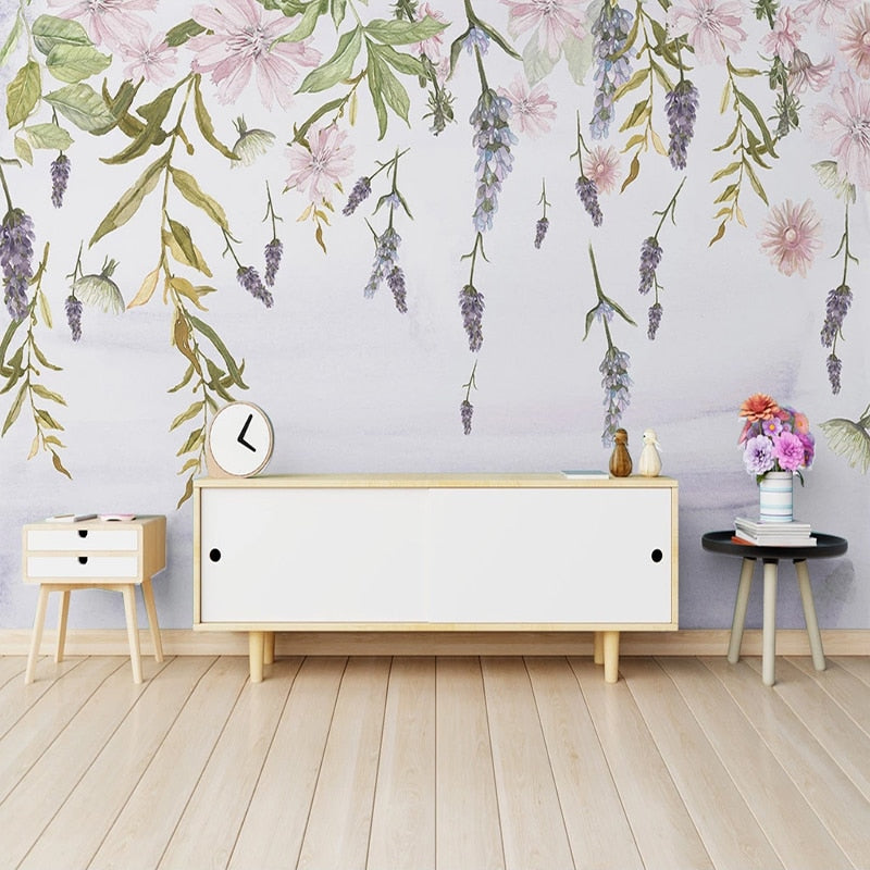custom-mural-wallpaper-papier-peint-papel-de-parede-wall-decor-ideas-for-bedroom-living-room-dining-room-wallcovering-flowers-floral-pastoral-green-leaf