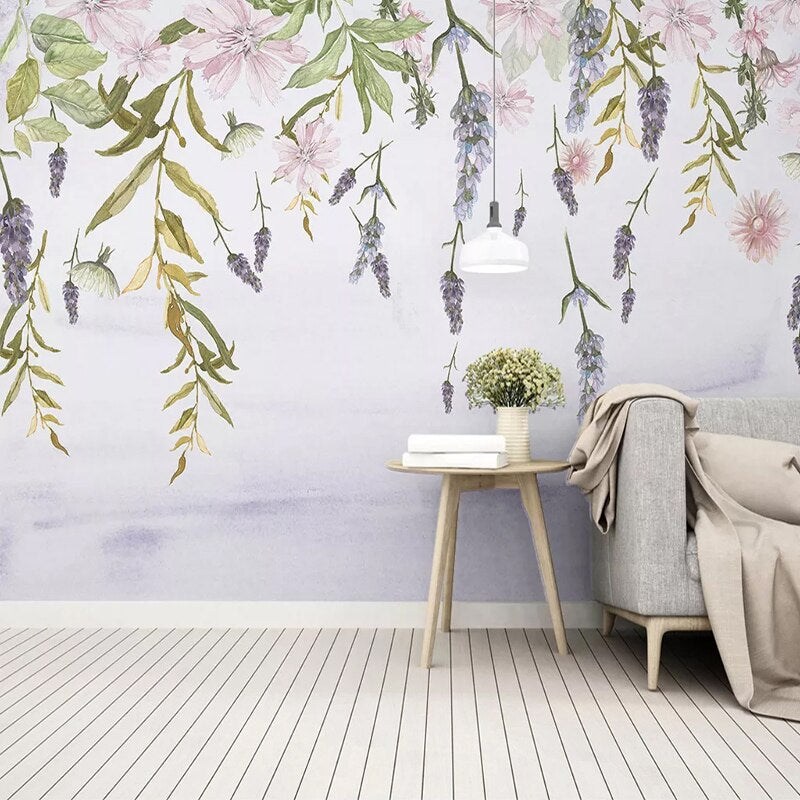 custom-mural-wallpaper-papier-peint-papel-de-parede-wall-decor-ideas-for-bedroom-living-room-dining-room-wallcovering-flowers-floral-pastoral-green-leaf