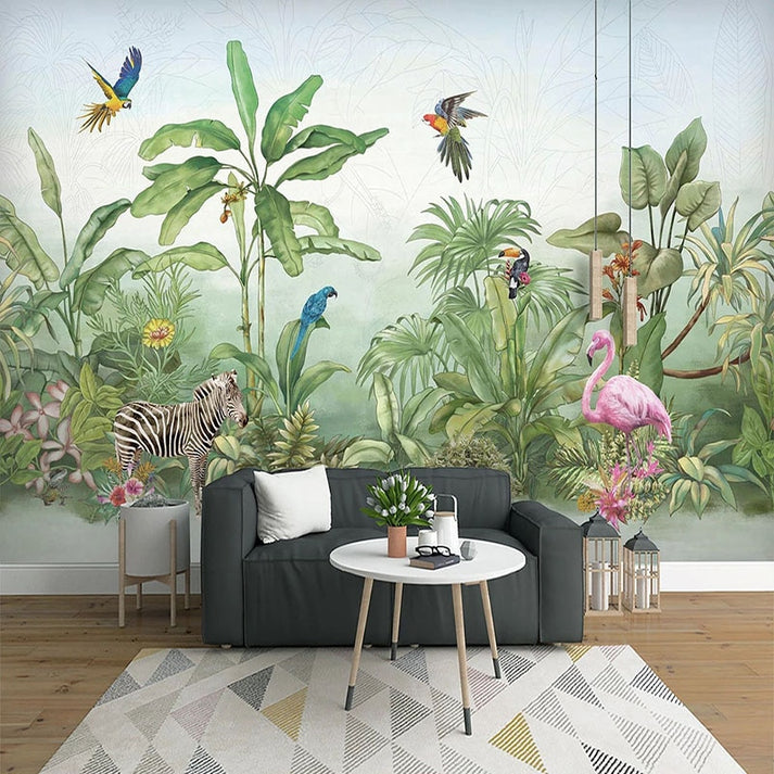 Custom Mural Wallpaper Tropical Plants Flowers Birds Animal | BVM Home