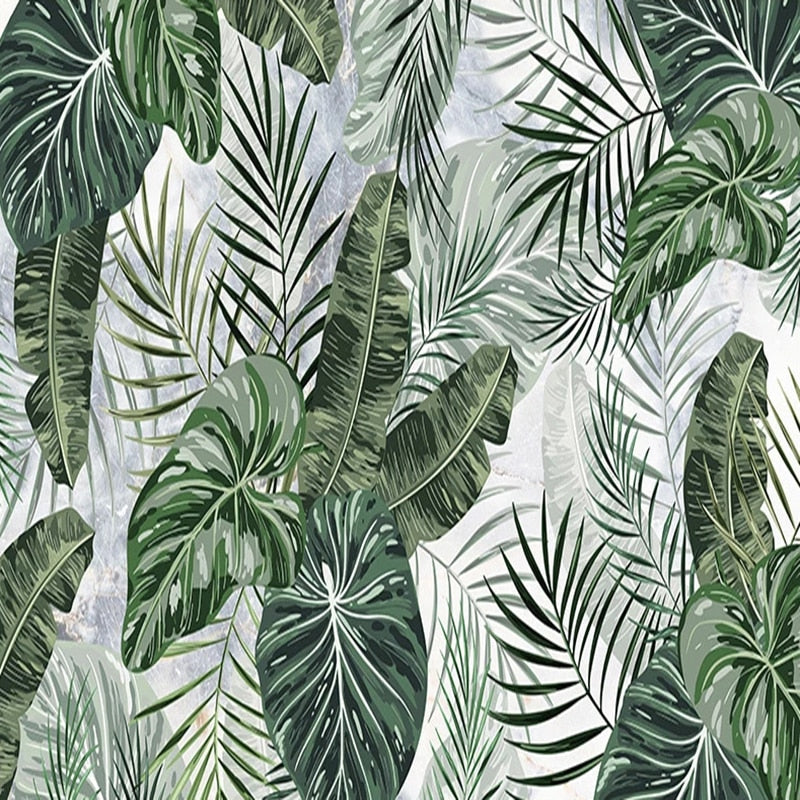 custom-mural-wallpaper-papier-peint-papel-de-parede-wall-decor-ideas-for-bedroom-living-room-dining-room-wallcovering-3D-Hand-Drawn-Tropical-Plants-green-Leaves