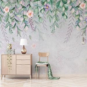 custom-mural-wallpaper-papier-peint-papel-de-parede-wall-decor-ideas-for-bedroom-living-room-dining-room-wallcovering-floral-Hand-painted-Watercolor-Leaves-and-Flowers