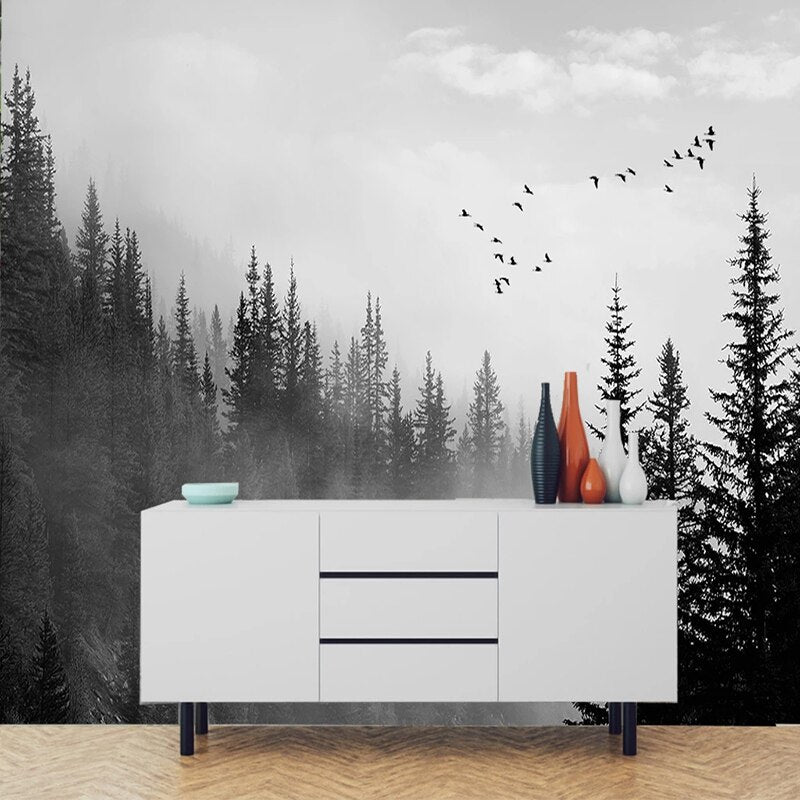 custom-mural-wallpaper-papier-peint-papel-de-parede-wall-decor-ideas-for-bedroom-living-room-dining-room-wallcovering-3D-Misty-Bird-Forest