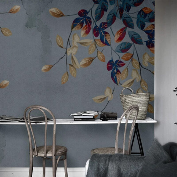 custom-mural-wallpaper-papier-peint-papel-de-parede-wall-decor-ideas-for-bedroom-living-room-dining-room-wallcovering-Hand-Drawn-Abstract-Leaves-Modern-Minimalist-Background-Wall-Painting