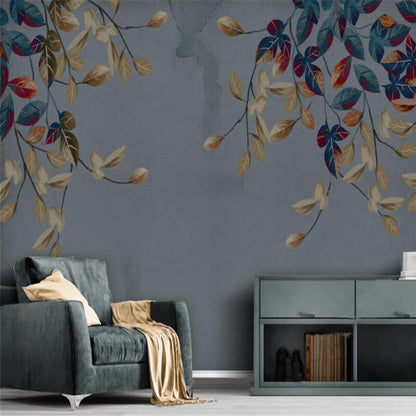 custom-mural-wallpaper-papier-peint-papel-de-parede-wall-decor-ideas-for-bedroom-living-room-dining-room-wallcovering-Hand-Drawn-Abstract-Leaves-Modern-Minimalist-Background-Wall-Painting