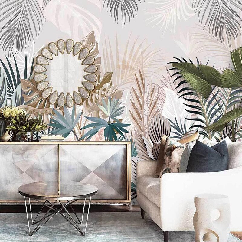 Custom Mural Wallpaper Tropical Plants Rainforest Leaves | BVM Home