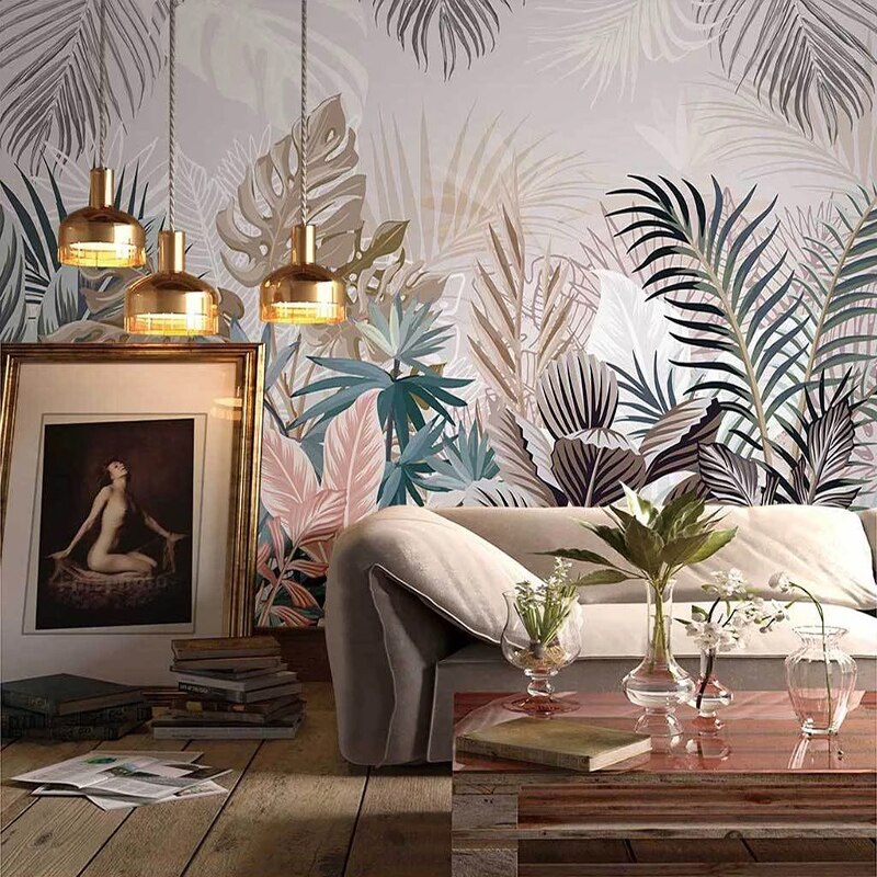 Custom Mural Wallpaper Tropical Plants Rainforest Leaves | BVM Home