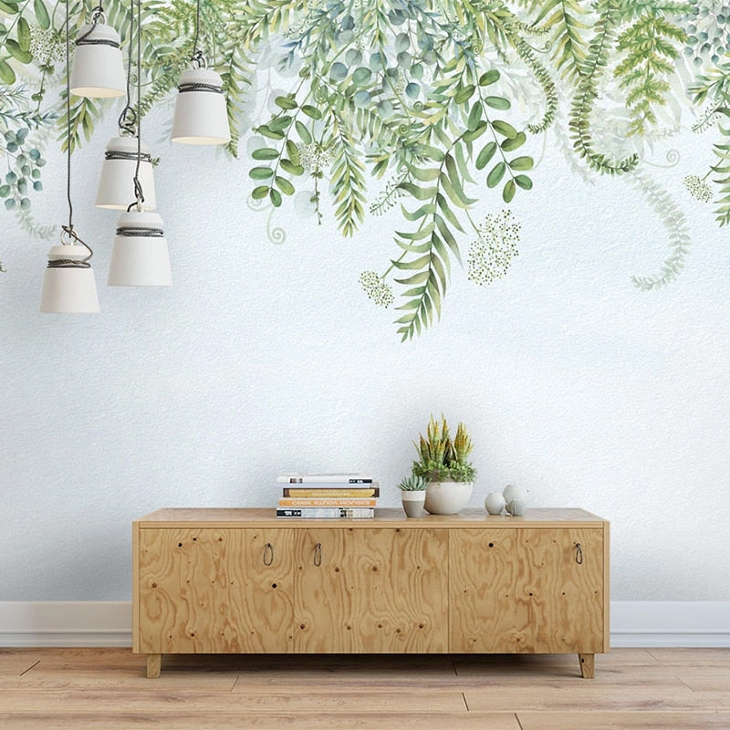 custom-mural-wallpaper-papier-peint-papel-de-parede-wall-decor-ideas-for-bedroom-living-room-dining-room-wallcovering-Nordic-Style-3D-Green-Plants-Leaves