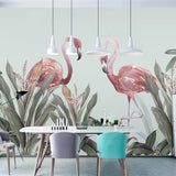 custom-mural-wallpaper-papier-peint-papel-de-parede-wall-decor-ideas-for-bedroom-living-room-dining-room-wallcovering-Nordic-Hand-Painted-Tropical-Plant-Flamingo-Fresco
