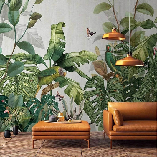 custom-mural-wallpaper-papier-peint-papel-de-parede-wall-decor-ideas-for-bedroom-living-room-dining-room-wallcovering-Nordic-hand-painted-Tropical-Rainforest-Southeast-Asia-jungle-Plants