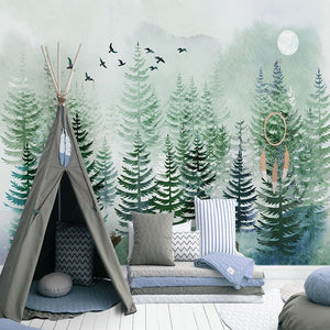 custom-mural-wallpaper-nordic-style-hand-painted-pine-forest-elk-wallpaper-living-room-sofa-tv-background-wall-papel-de-parede-papier-peint