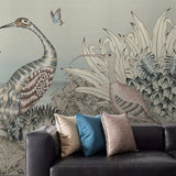 custom-mural-wallpaper-papier-peint-papel-de-parede-wall-decor-ideas-for-wallcovering-Self-Adhesive-Retro-Tropical-Rain-Forest-Gray-Crane-Bird-Butterfly-Fresco
