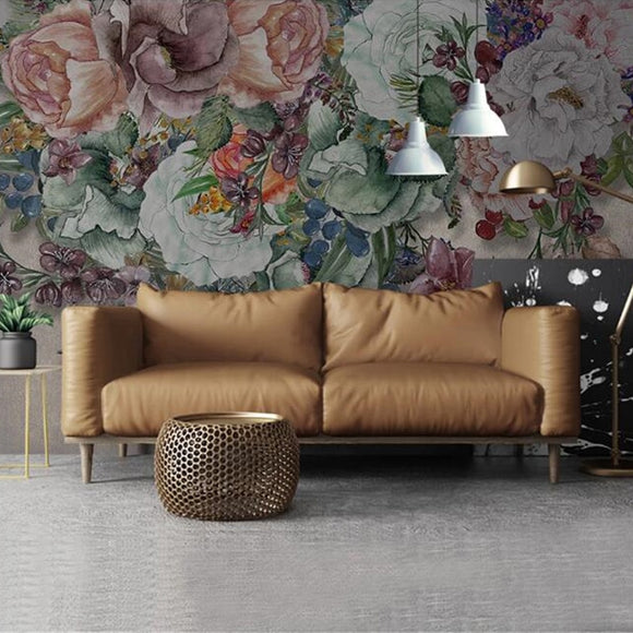 custom-mural-wallpaper-papier-peint-papel-de-parede-wall-decor-ideas-for-bedroom-living-room-dining-room-wallcovering-European-Modern-Retro-Nostalgic-Hand-Painted-Floral-Flowers