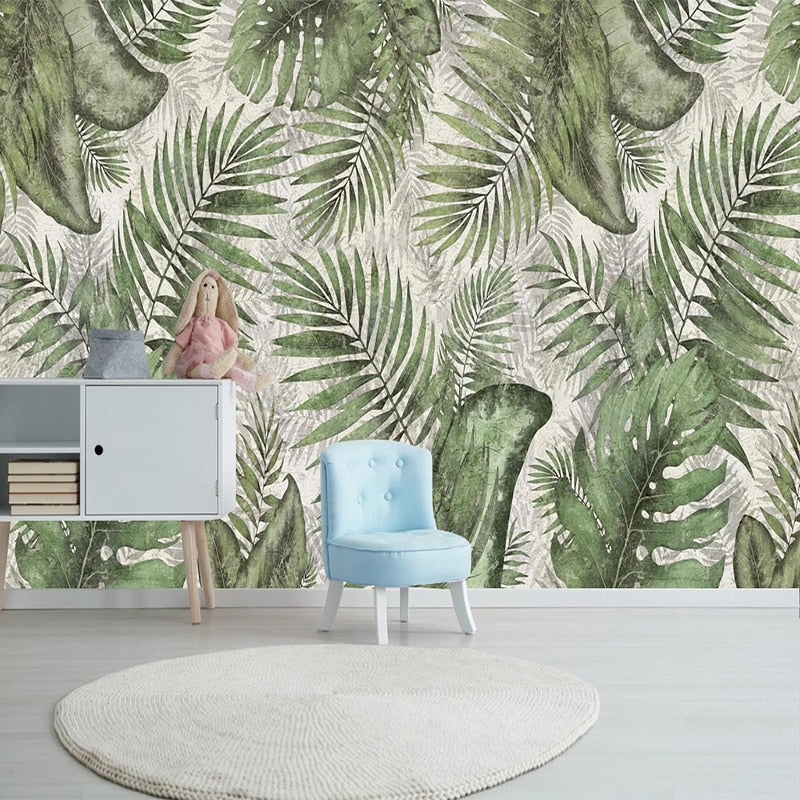 Custom Mural Wallpaper Retro Tropical Green Leaves | BVM Home