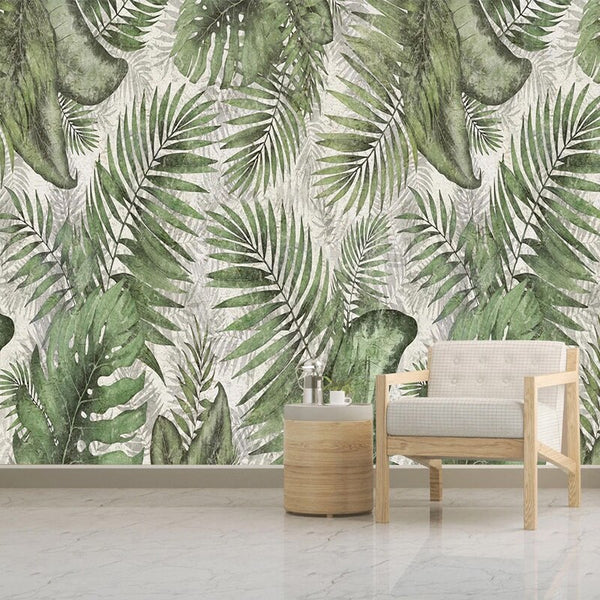 Custom Mural Wallpaper Retro Tropical Green Leaves | BVM Home