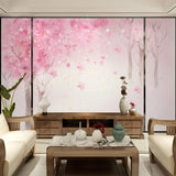 custom-mural-wallpaper-papier-peint-papel-de-parede-wall-decor-ideas-for-bedroom-living-room-dining-room-wallcovering-Romantic-Hand-Painted-Watercolor-Pink-Cherry-Trees-girls-room