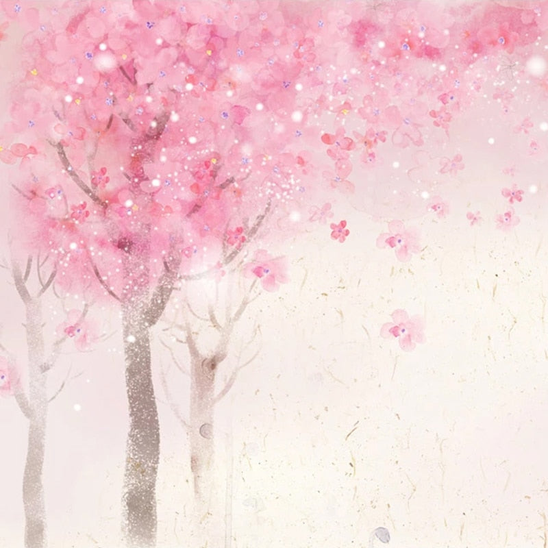 custom-mural-wallpaper-papier-peint-papel-de-parede-wall-decor-ideas-for-bedroom-living-room-dining-room-wallcovering-Romantic-Hand-Painted-Watercolor-Pink-Cherry-Trees-girls-room