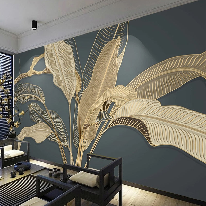 Custom Mural Wallpaper Retro Golden Banana Leaf Wall Decor | BVM Home