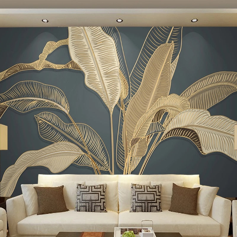 Custom Mural Wallpaper Retro Golden Banana Leaf Wall Decor | BVM Home