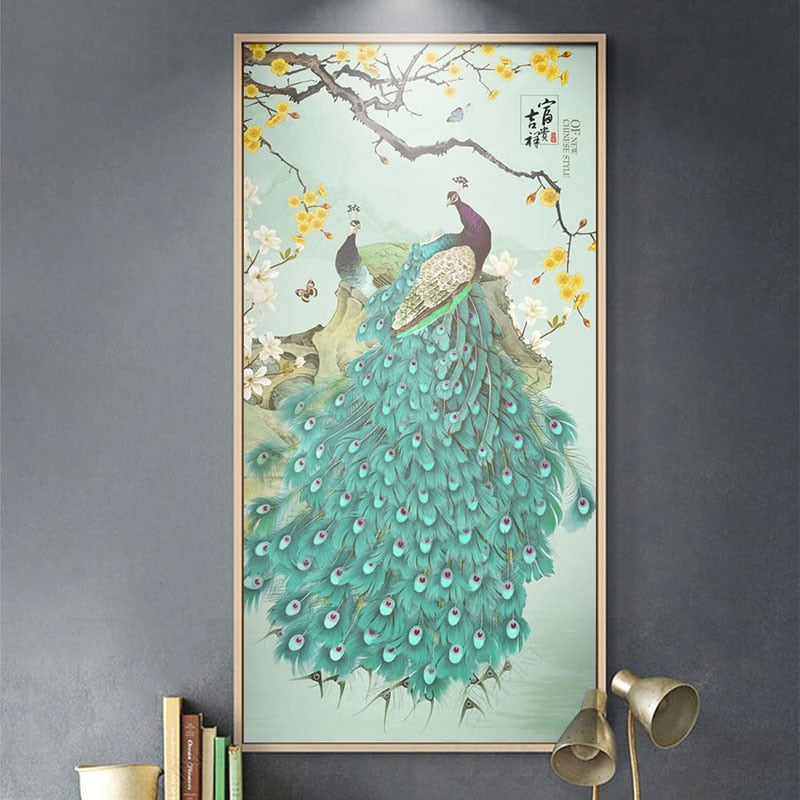 custom-mural-wallpaper-papier-peint-papel-de-parede-wall-decor-ideas-for-bedroom-living-room-dining-room-wallcovering-Chinese-Style-Peacock-Flowers-And-Birds