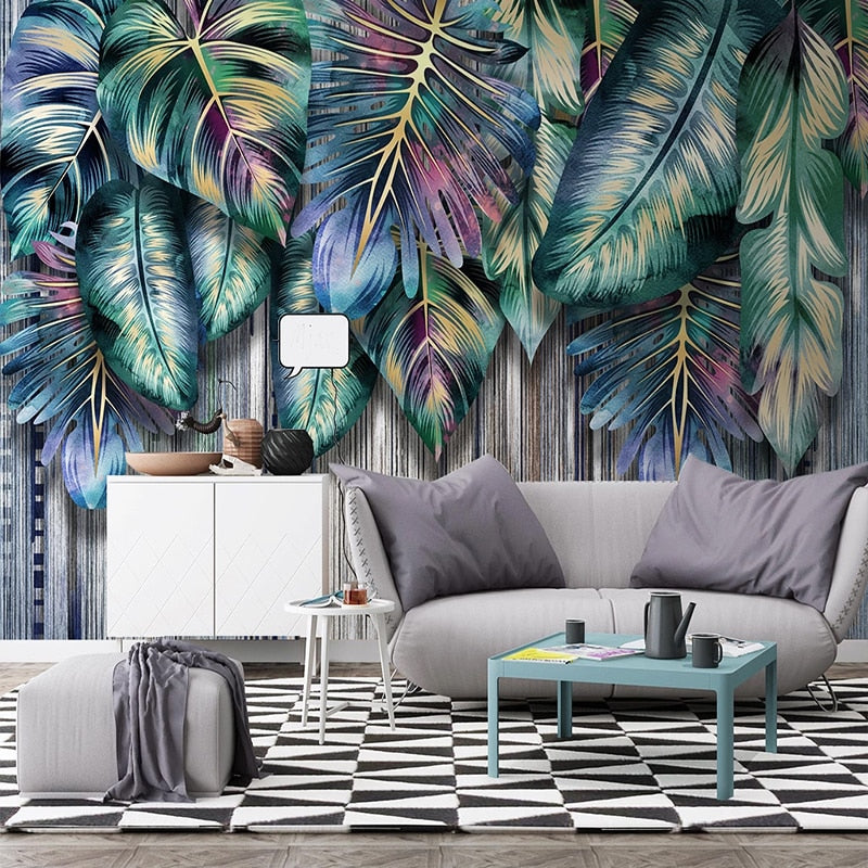 Custom Wallpaper Mural Colorful Tropical Plant Leaves | BVM Home
