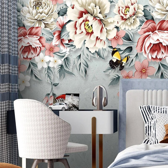 custom-mural-wallpaper-papier-peint-papel-de-parede-wall-decor-ideas-for-bedroom-living-room-dining-room-wallcovering-Modern-floral-Hand-painted-Peony-Flowers-Mural-Ins-Pastoral-Background