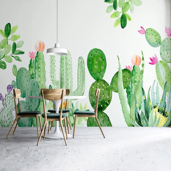 custom-mural-wallpaper-papier-peint-papel-de-parede-wall-decor-ideas-for-wallcovering-Self-Adhesive-Modern-Hand-Painted-Cactus-Tropical-Plant