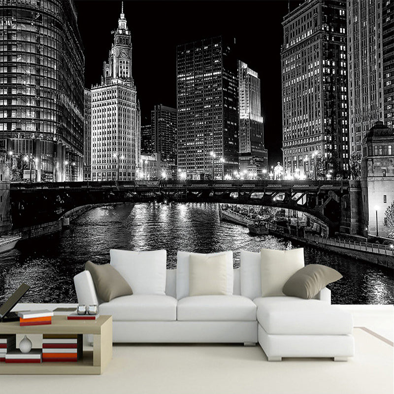 custom-wall-mural-wallcovering-city-buildings-wallpaper-night-view-black-white