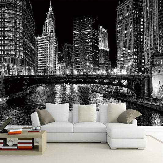 custom-wall-mural-wallcovering-city-buildings-wallpaper-night-view-black-white