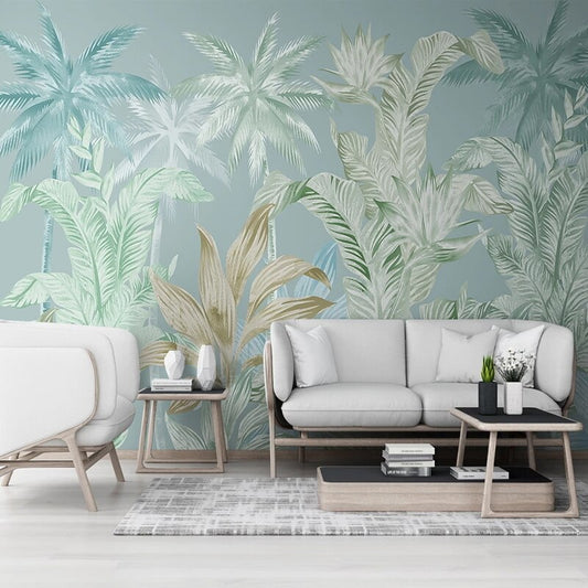 custom-mural-wallpaper-papier-peint-papel-de-parede-wall-decor-ideas-for-bedroom-living-room-dining-room-wallcovering-Hand-Painted-Tropical-Rainforest-Plant-Leaves