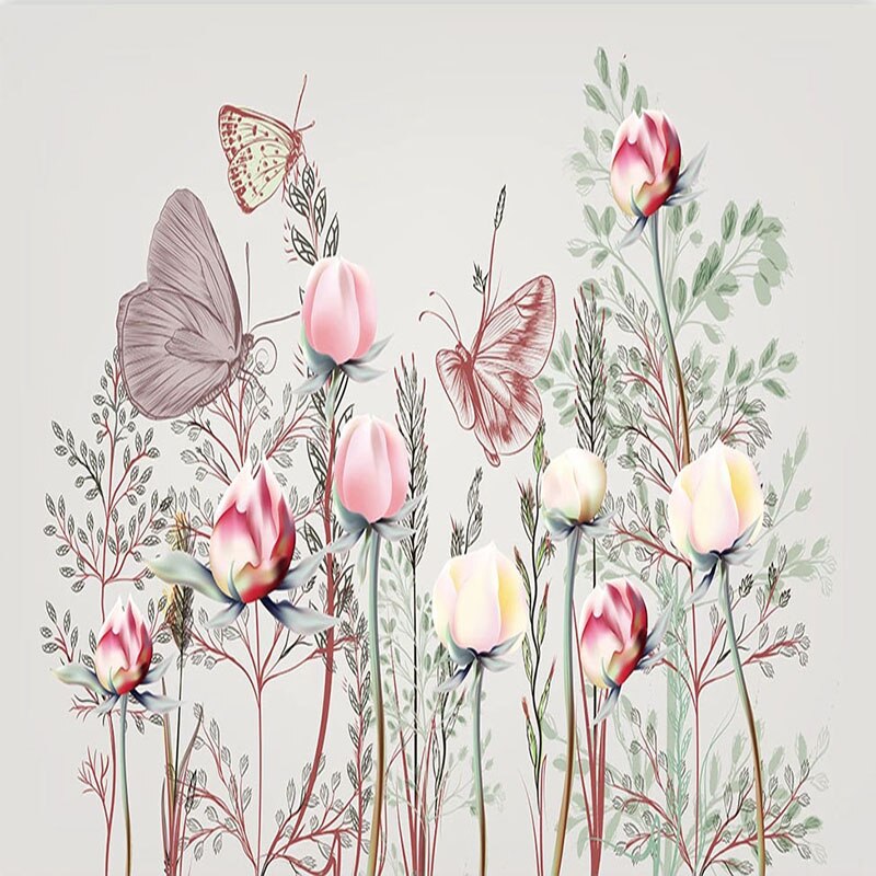 Soft retro butterflies on pink vectorial custom wall mural