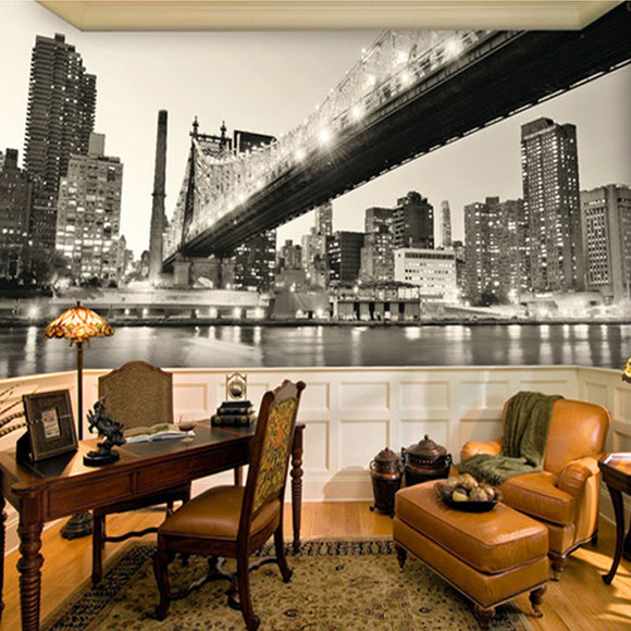 3D-custom-wall-mural-wallcovering-city-buildings-wallpaper-bridge-new-york