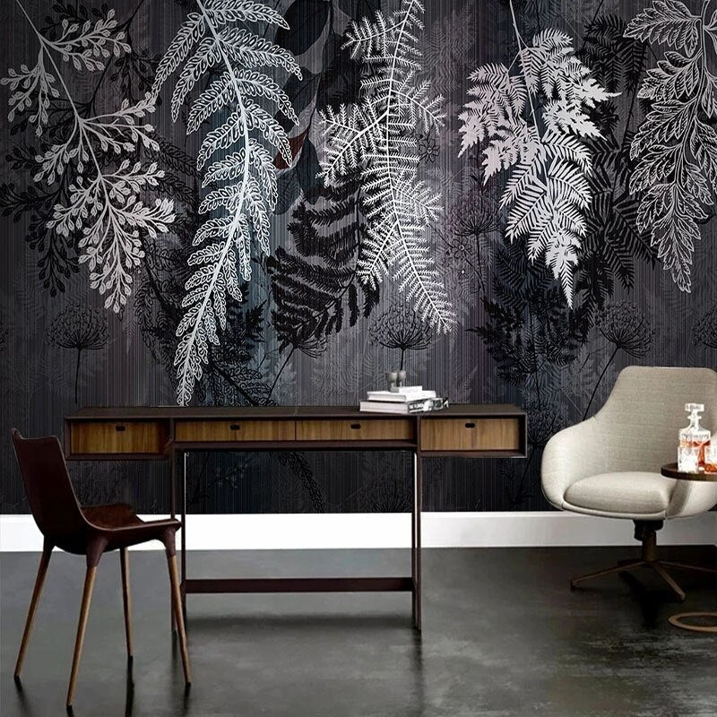 custom-mural-wallpaper-papier-peint-papel-de-parede-wall-decor-ideas-for-bedroom-living-room-dining-room-wallcovering-ordic-Modern-3D-Line-Drawing-Tropical-Plant-Leaf