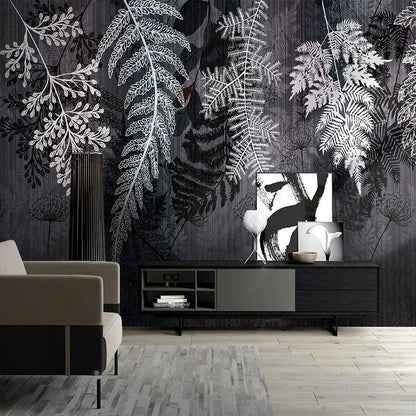 custom-mural-wallpaper-papier-peint-papel-de-parede-wall-decor-ideas-for-bedroom-living-room-dining-room-wallcovering-ordic-Modern-3D-Line-Drawing-Tropical-Plant-Leaf