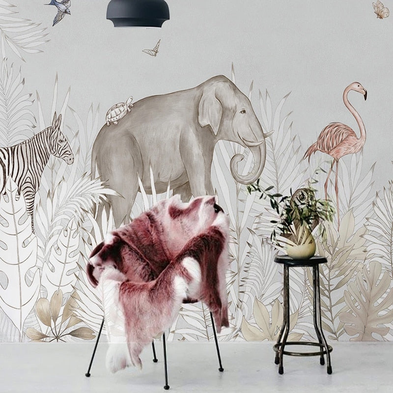 Custom Mural Wallpaper Cartoon Tropical Plant Animal | BVM Home