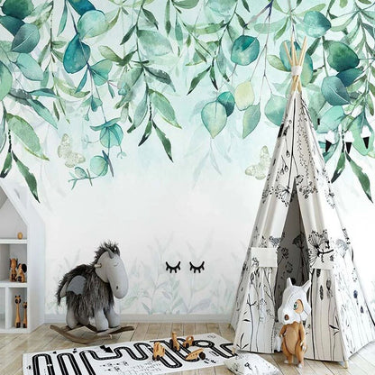 custom-mural-wallpaper-papier-peint-papel-de-parede-wall-decor-ideas-for-wallcovering-Self-Adhesive-3D-Hand-Painted-Tree-Vine-Green-Leaf